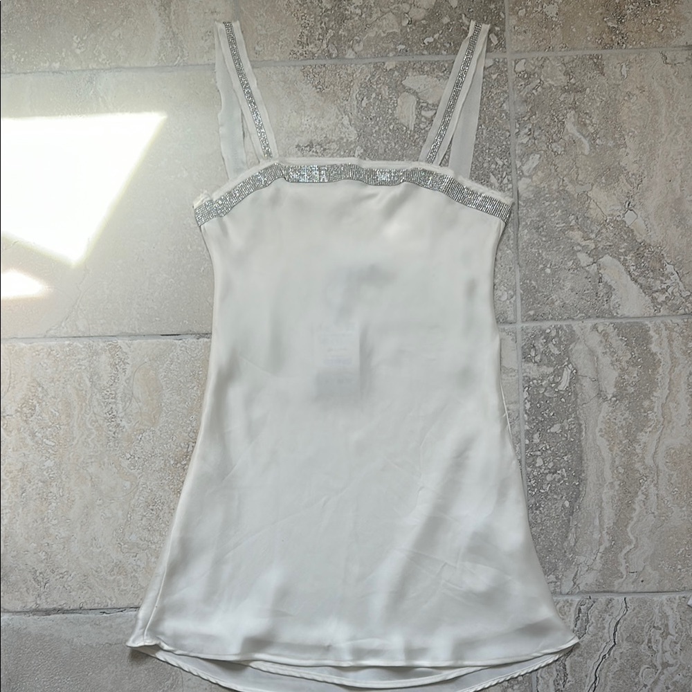 ZARA Jewel Sleeveless Oyster White Mini Short Satin Effect Dress